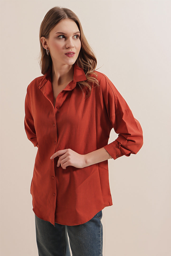 BGD Women Oversize Long Basic Shirt - Terracotta - Avondale