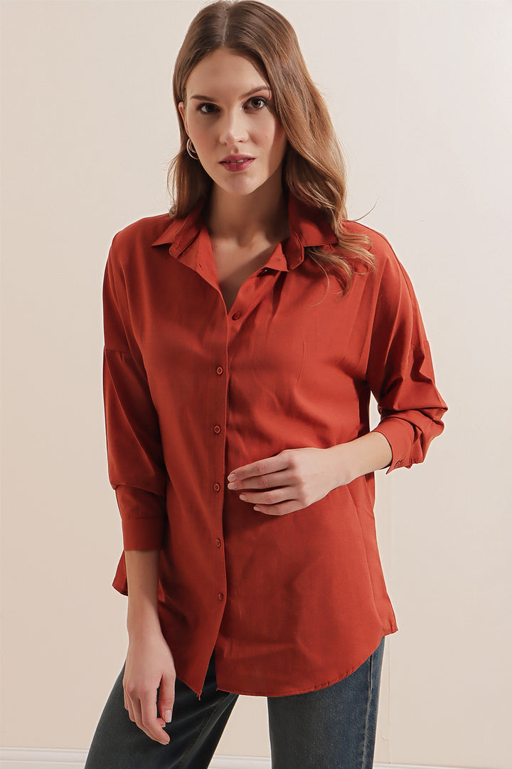 BGD Women Oversize Long Basic Shirt - Terracotta - Avondale
