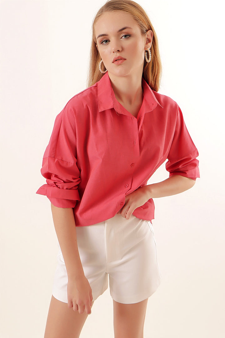 BGD Women Oversize Long Basic Shirt - Pomegranate - Avondale