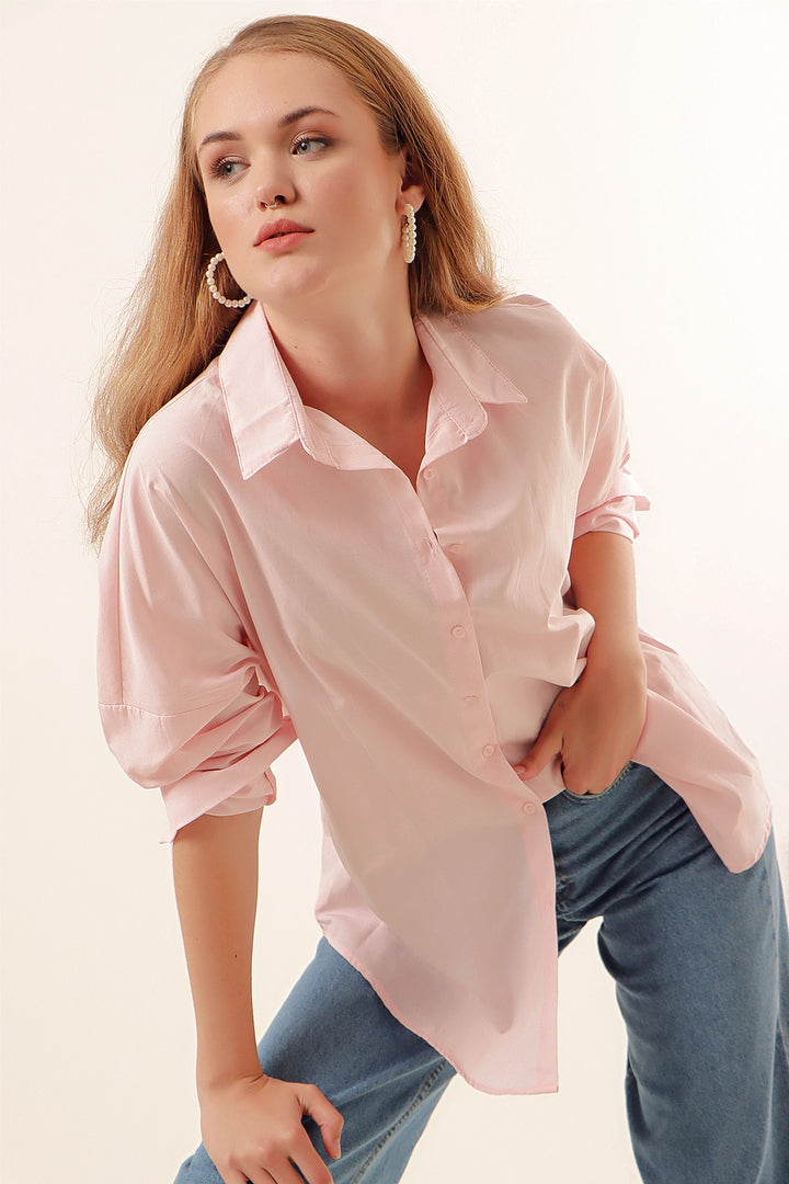BGD Women Oversize Long Basic Shirt - Powder - Avondale