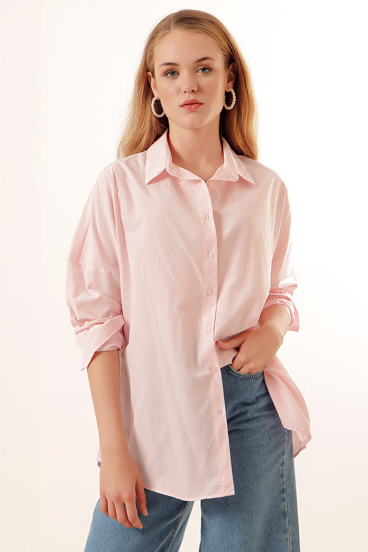 BGD Women Oversize Long Basic Shirt - Powder - Avondale