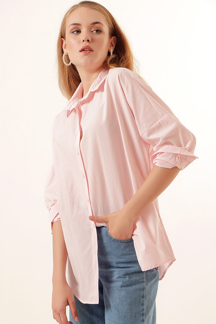 BGD Women Oversize Long Basic Shirt - Powder - Avondale