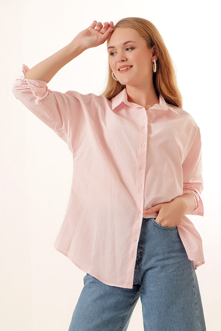 BGD Women Oversize Long Basic Shirt - Powder - Avondale