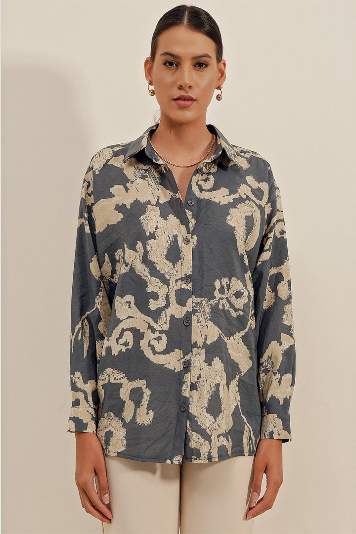 BGD Women Oversize Long Basic Shirt - V. Anthracite - Avondale