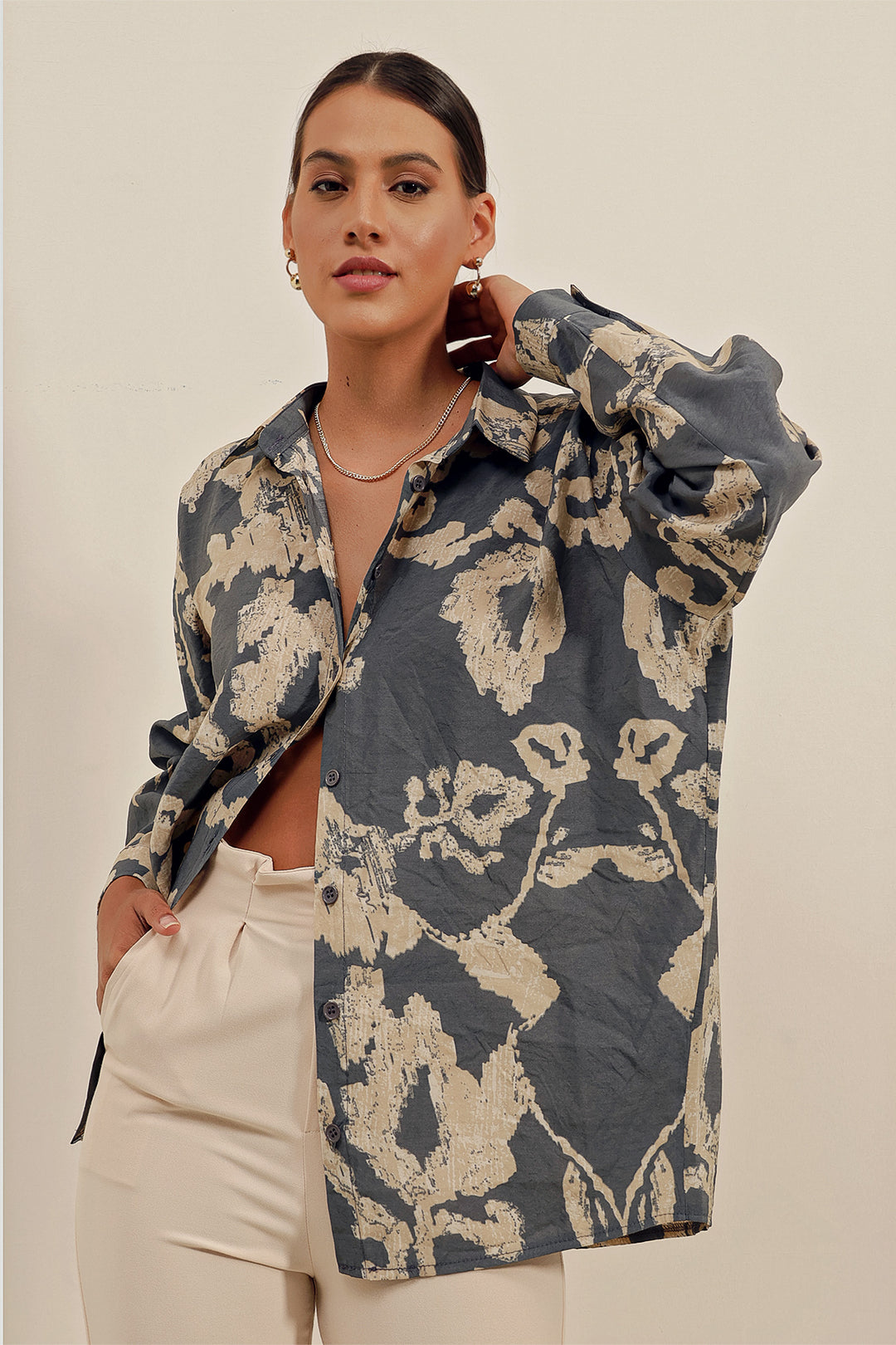 BGD Women Oversize Long Basic Shirt - V. Anthracite - Avondale