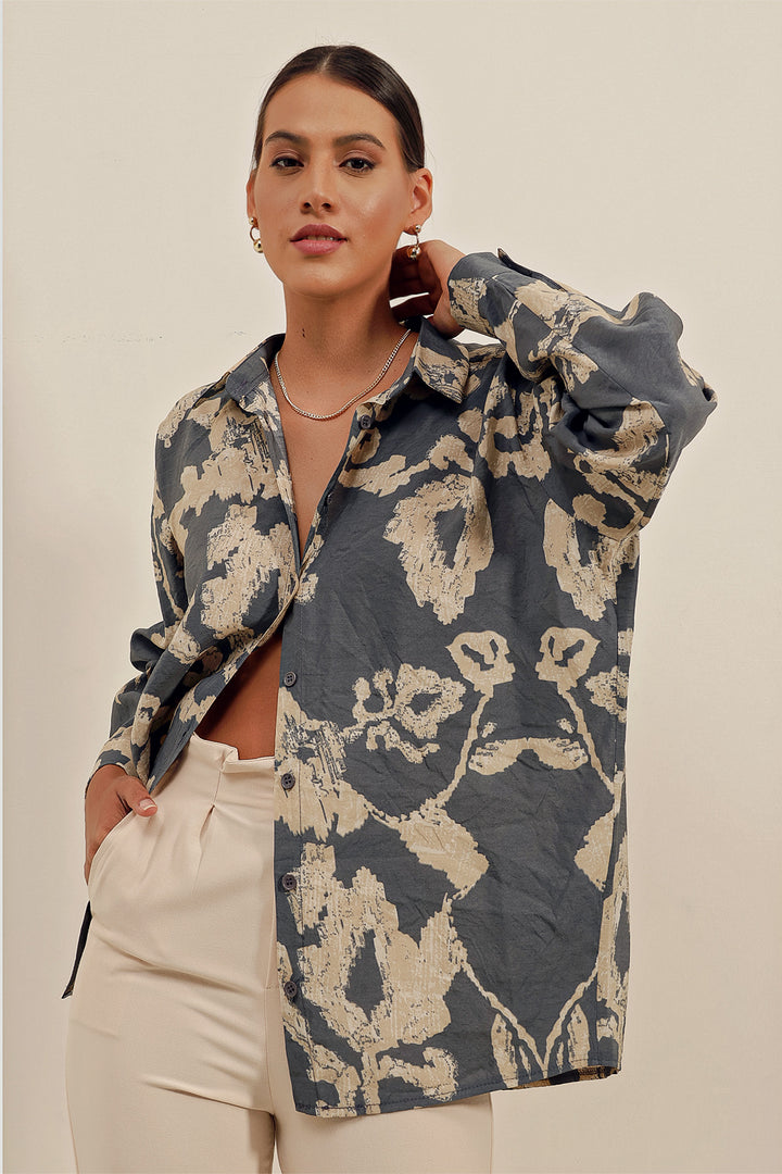 BGD Women Oversize Long Basic Shirt - V. Anthracite - Avondale