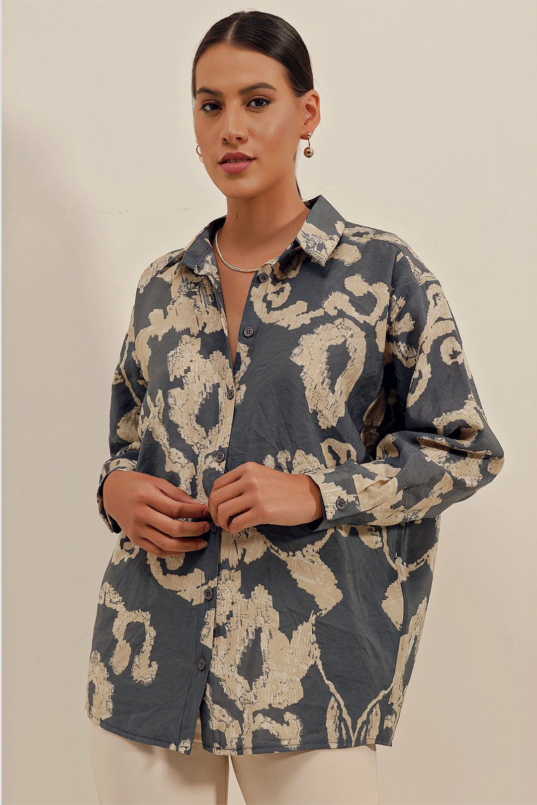 BGD Women Oversize Long Basic Shirt - V. Anthracite - Avondale