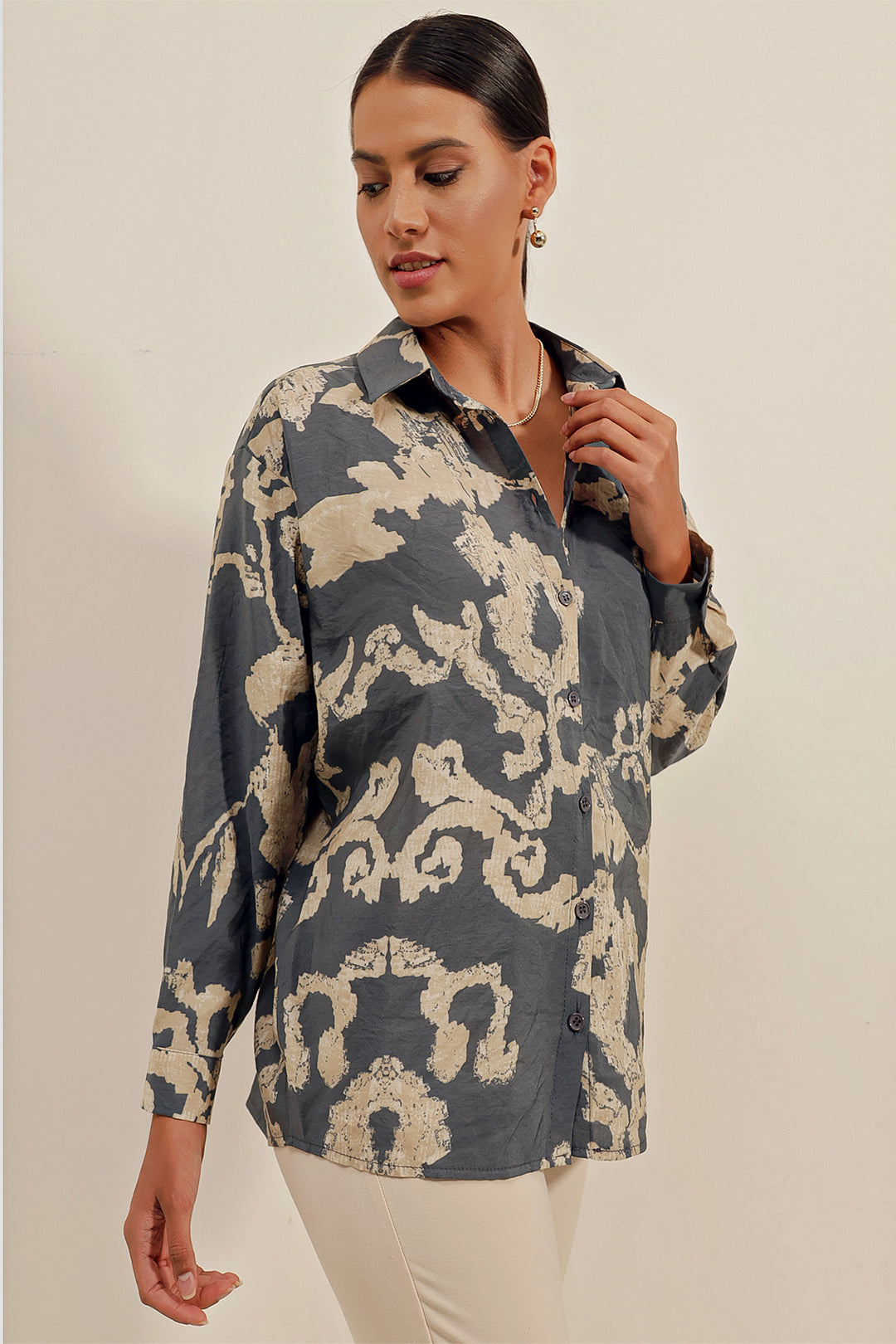 BGD Women Oversize Long Basic Shirt - V. Anthracite - Avondale
