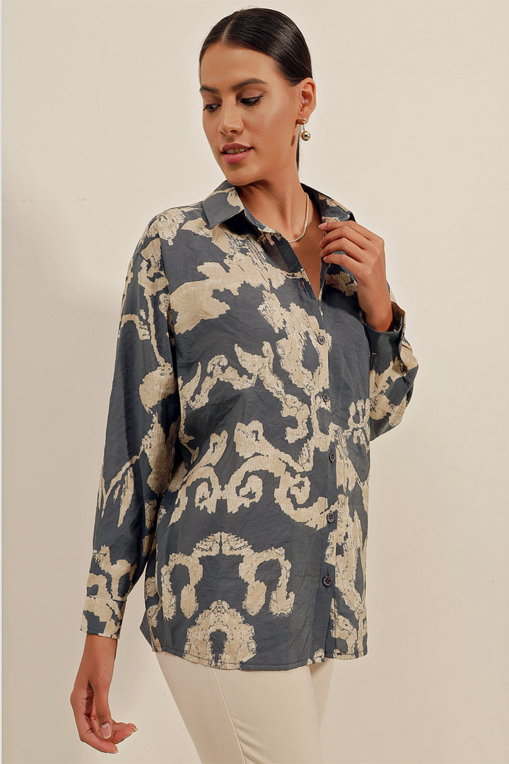BGD Women Oversize Long Basic Shirt - V. Anthracite - Avondale