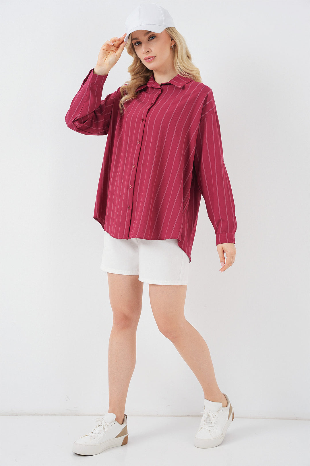 BGD Women Oversize Checkered Shirt - Dark Red - Weert