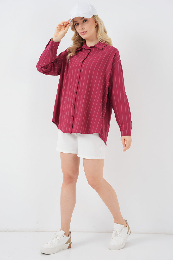 BGD Women Oversize Checkered Shirt - Dark Red - Weert