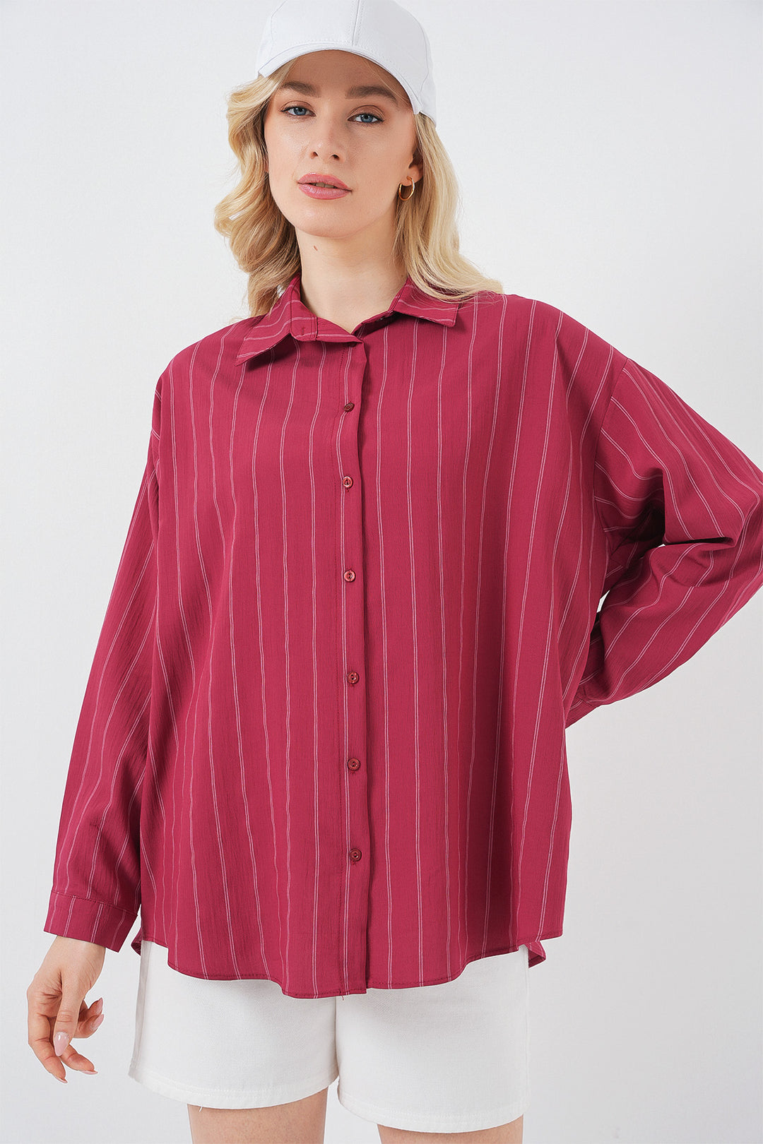 BGD Women Oversize Checkered Shirt - Dark Red - Weert
