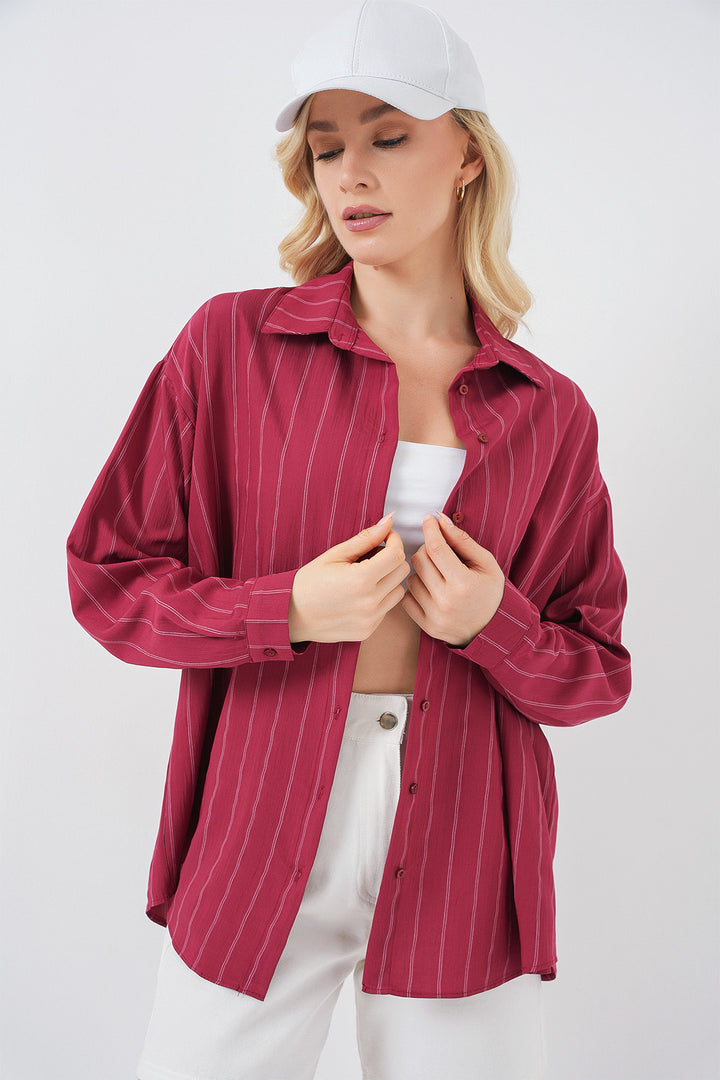 BGD Women Oversize Checkered Shirt - Dark Red - Weert