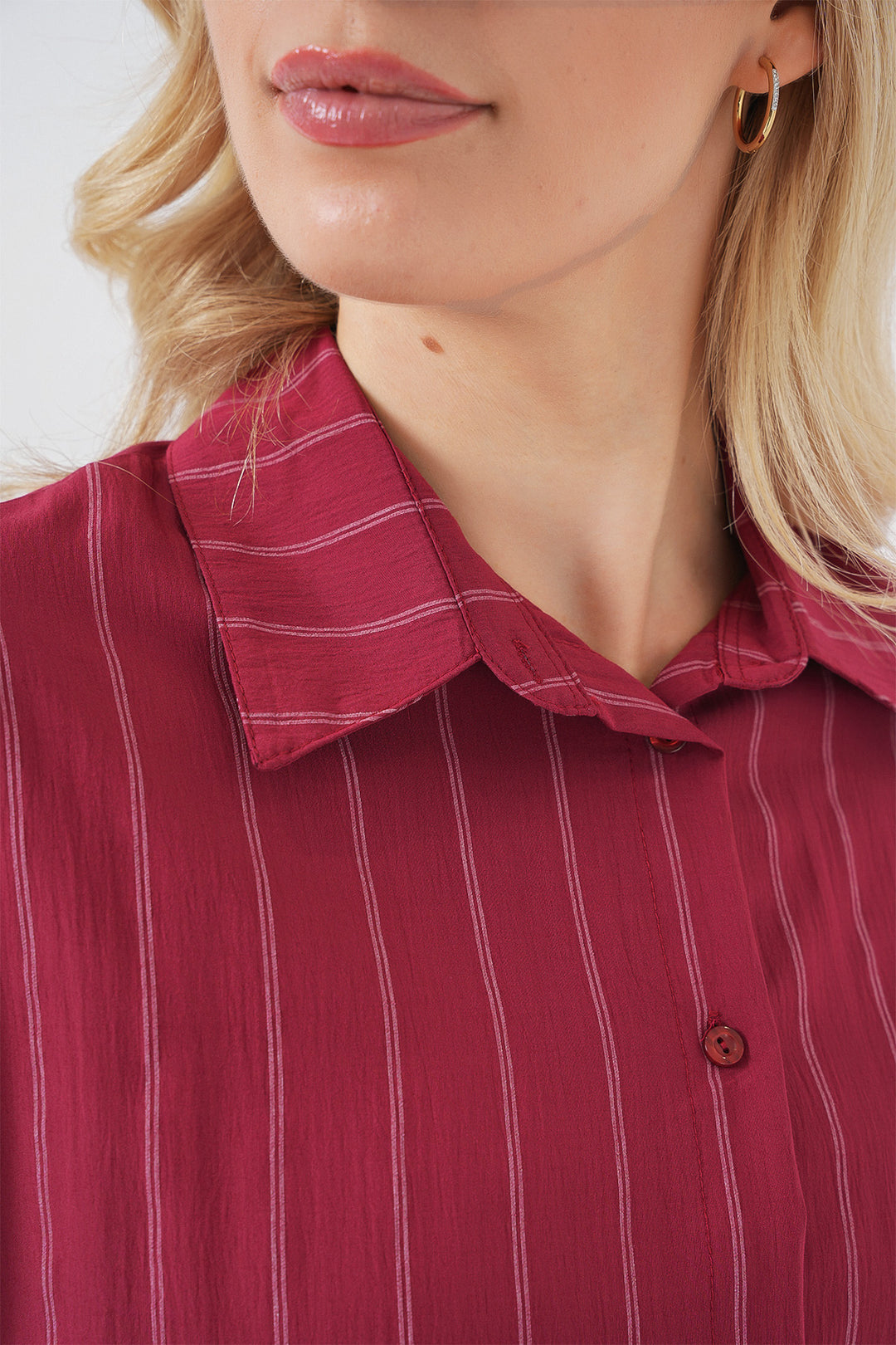 BGD Women Oversize Checkered Shirt - Dark Red - Weert
