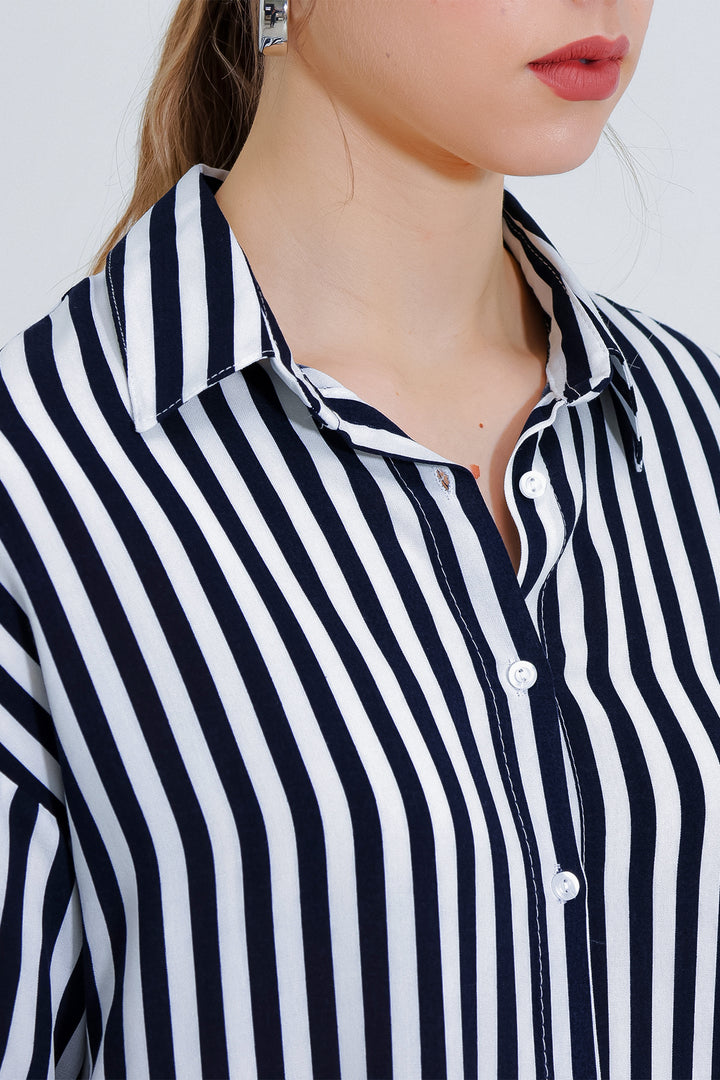 BGD Women Woman Black and White Oversized Striped Viscose Shirt 3900 - Myrtle Beach