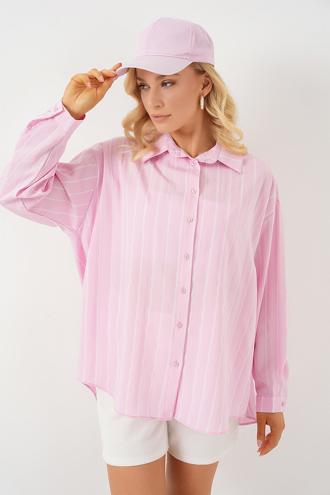 BGD Women Oversized Checkered Shirt - Pink - Rozzano