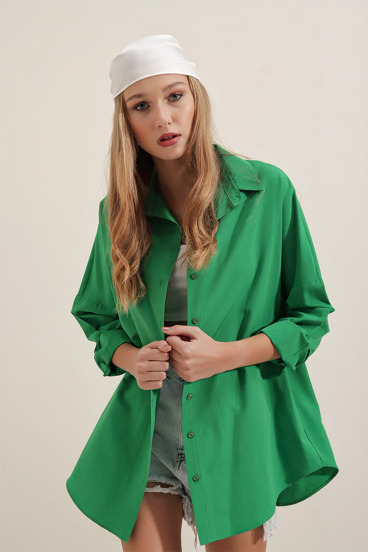 BGD Women Oversize Long Basic Shirt - Green - Avondale