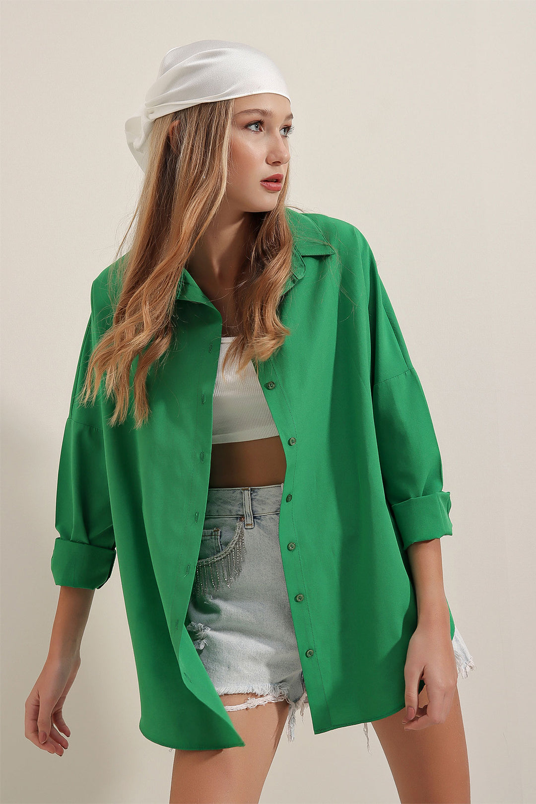 BGD Women Oversize Long Basic Shirt - Green - Avondale