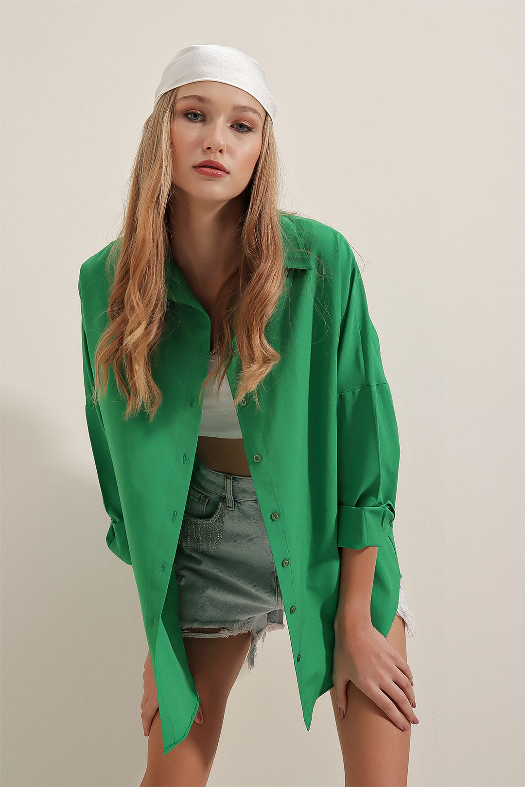 BGD Women Oversize Long Basic Shirt - Green - Avondale