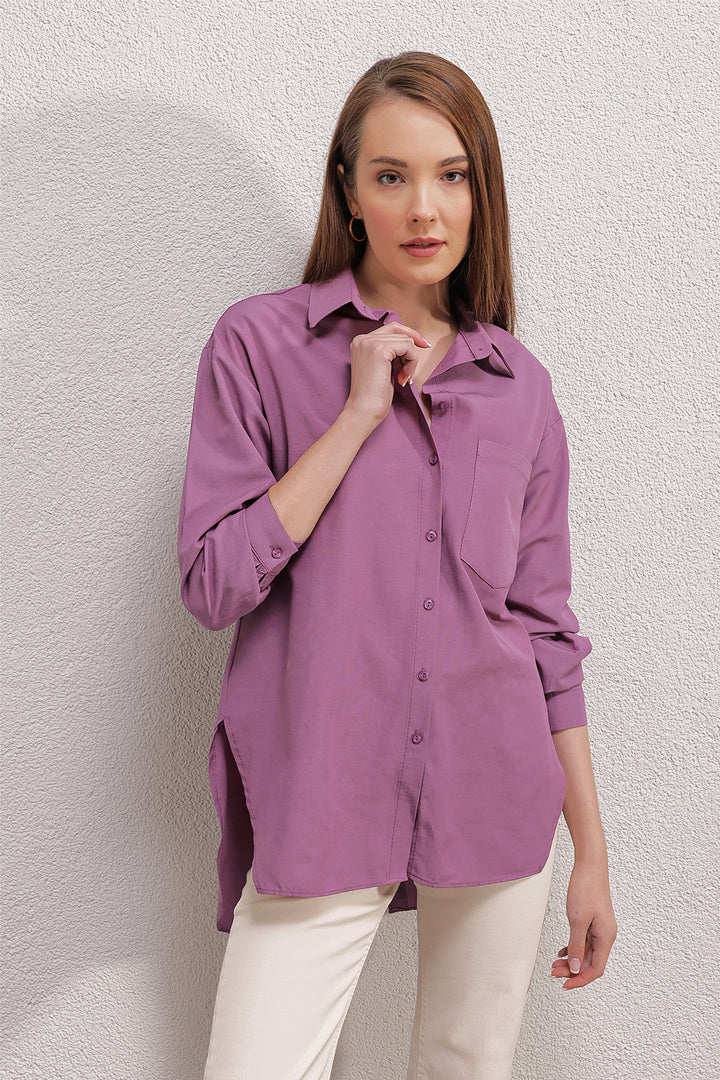 BGD Women Back Buttoned Boyfriend Shirt - Dark Lilac - Orem