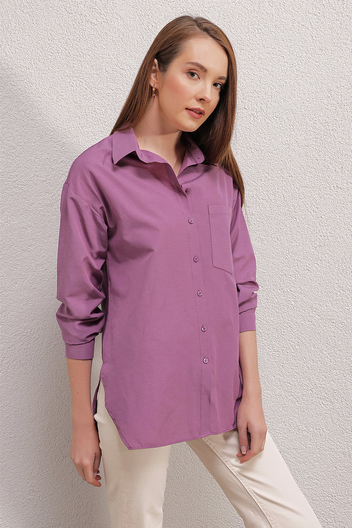 BGD Women Back Buttoned Boyfriend Shirt - Dark Lilac - Orem