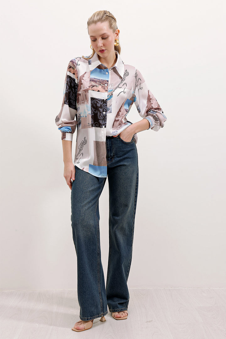 BGD Women Lightweight Satin Shirt - Light Beige - Avondale