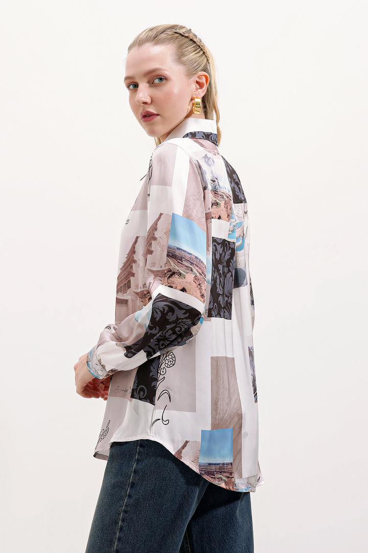 BGD Women Lightweight Satin Shirt - Light Beige - Avondale