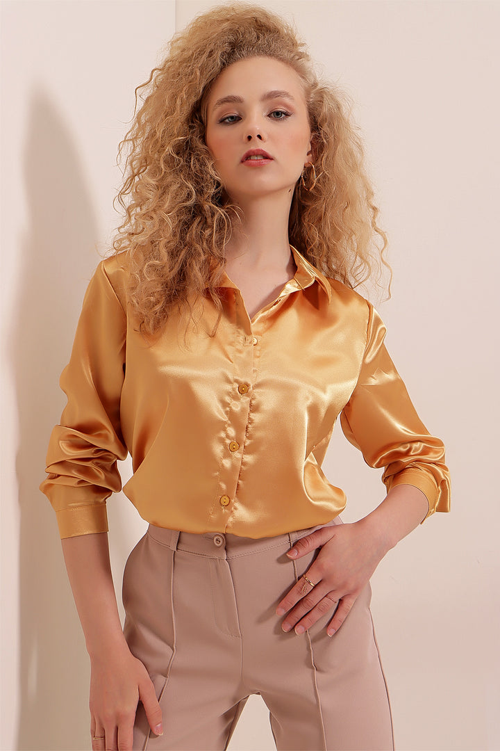 BGD Women Lightweight Satin Shirt - Golden Yellow - Zwickau