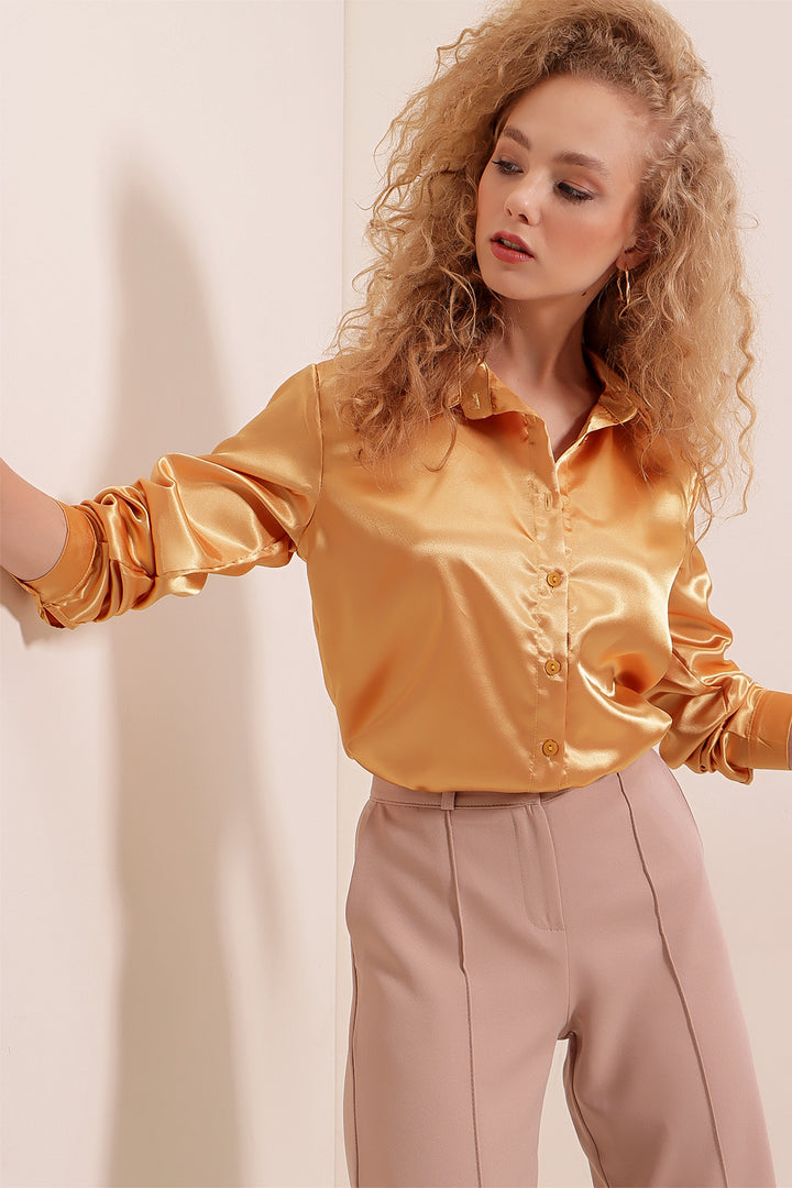 BGD Women Lightweight Satin Shirt - Golden Yellow - Zwickau