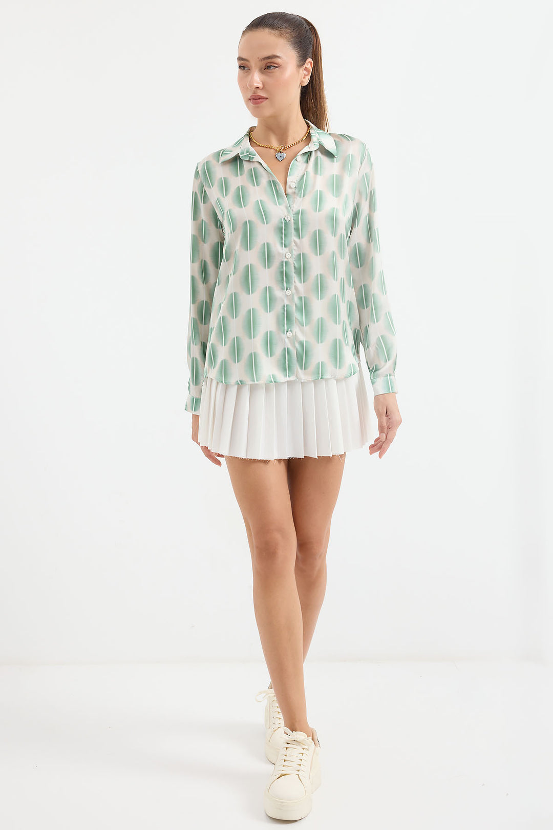 BGD Women Lightweight Draped Satin Shirt - B. Khaki - Avondale