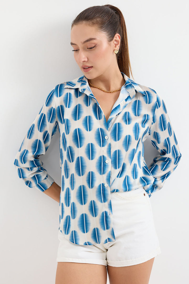 BGD Women Lightweight Satin Shirt - Blue. - Avondale