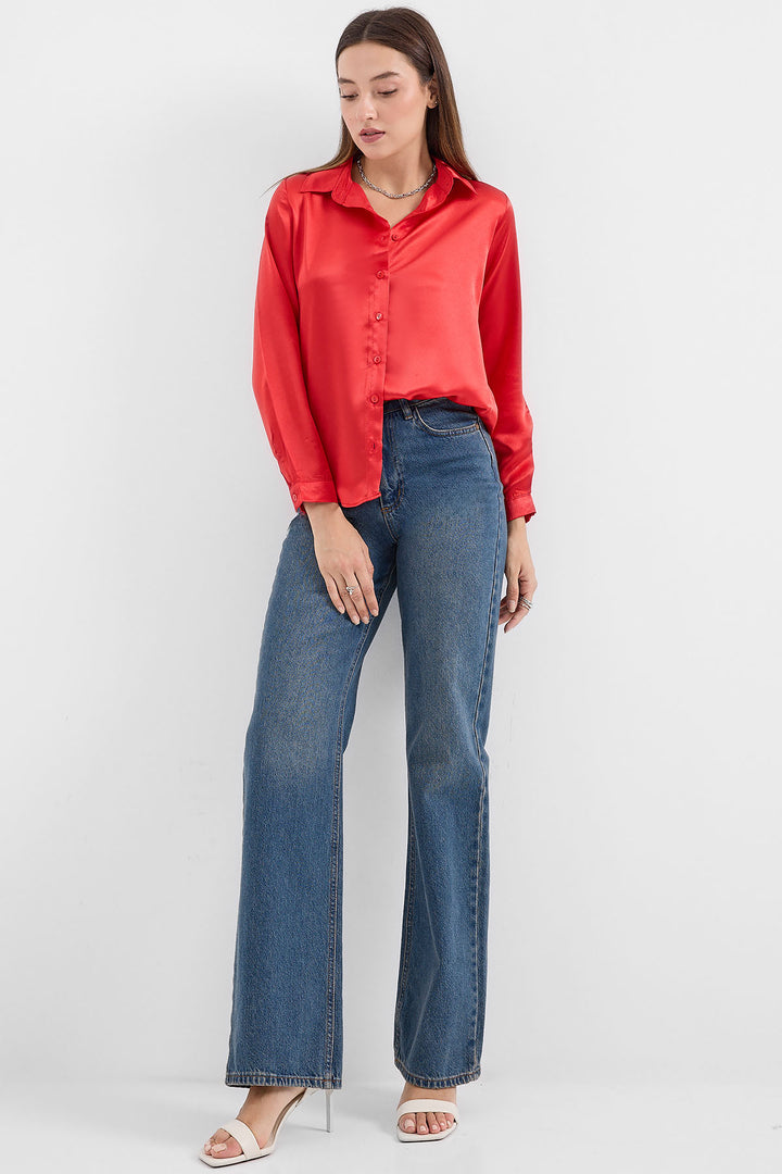 BGD Women Lightweight Draped Satin Shirt - Burgundy - Avondale