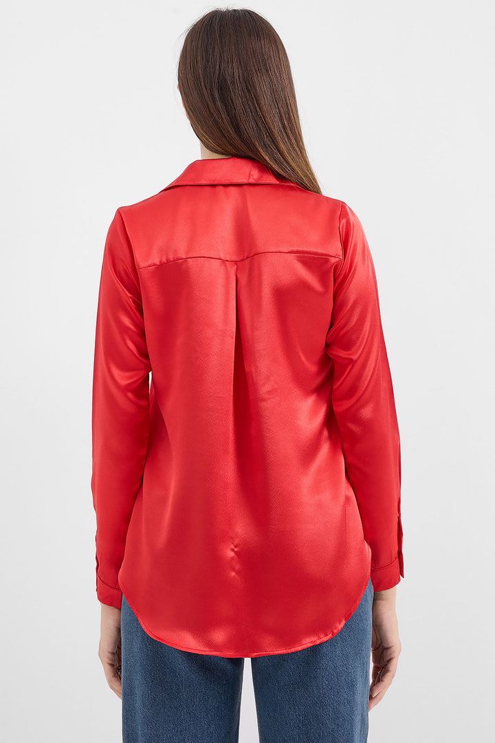 BGD Women Lightweight Draped Satin Shirt - Burgundy - Avondale