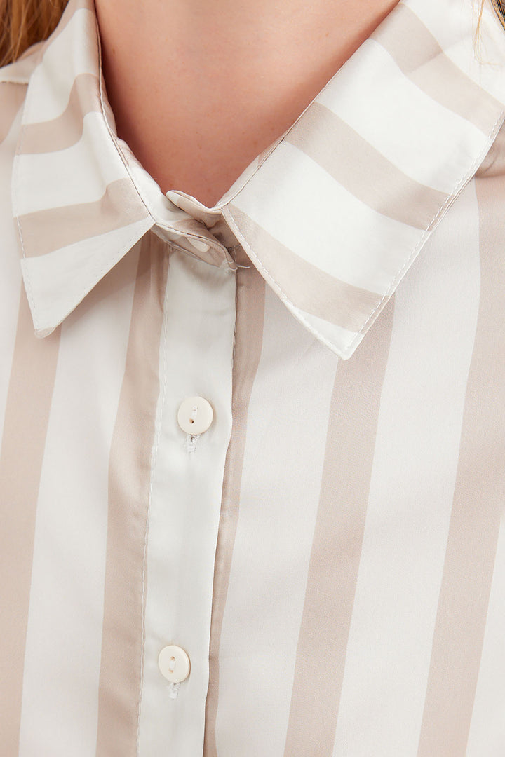 BGD Women Lightweight Draped Satin Shirt - C. Beige - Avondale