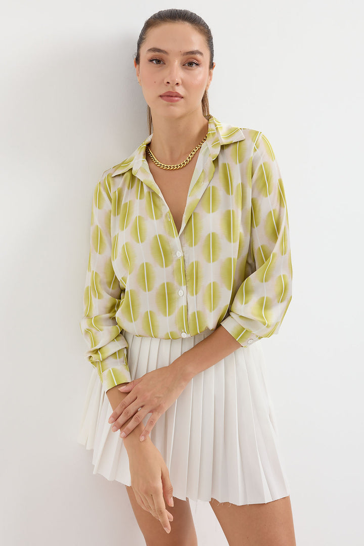 BGD Women Lightweight Draped Satin Shirt - Yellow. - Avondale