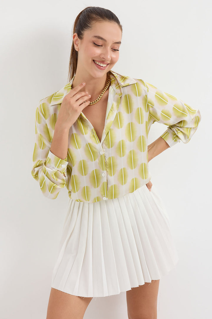 BGD Women Lightweight Draped Satin Shirt - Yellow. - Avondale
