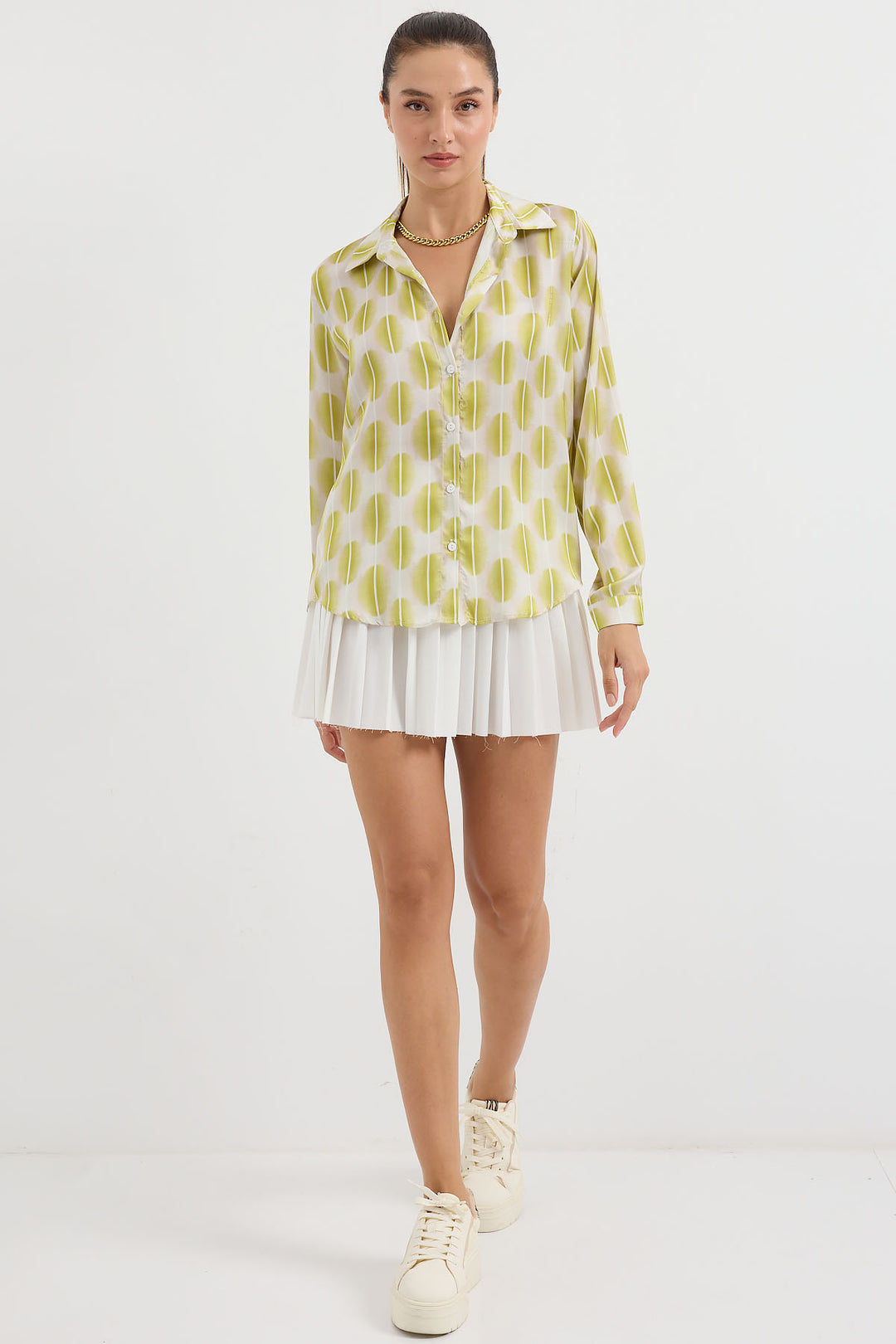 BGD Women Lightweight Draped Satin Shirt - Yellow. - Avondale