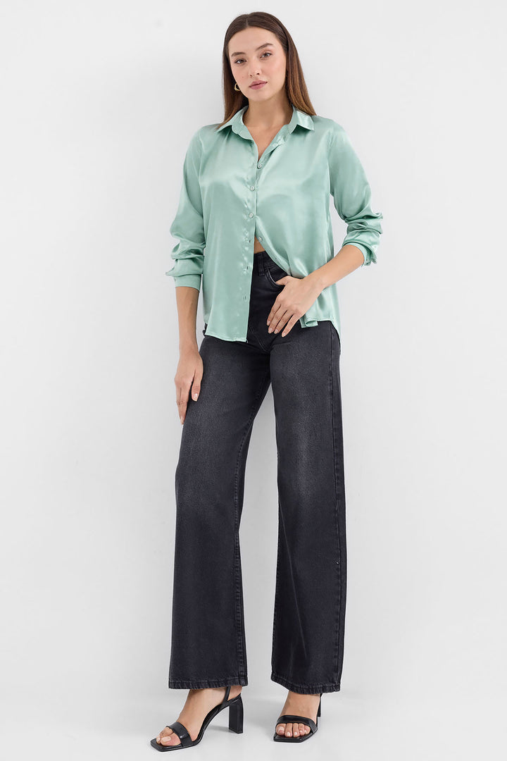 BGD Women Lightweight Draped Satin Shirt - Chartreuse - Avondale