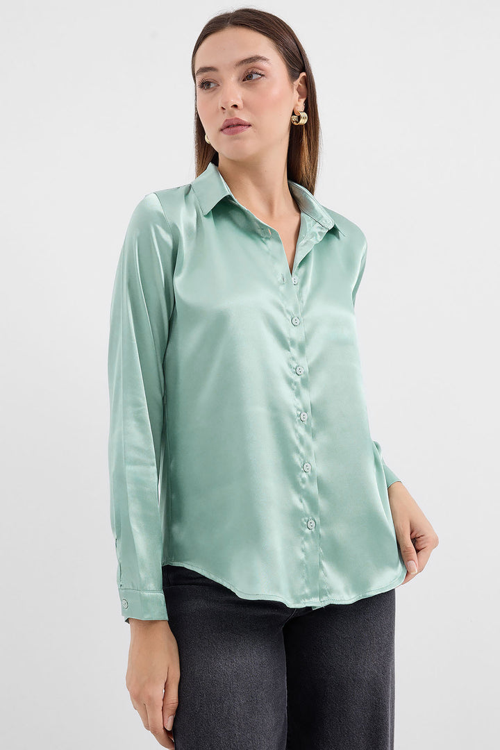 BGD Women Lightweight Draped Satin Shirt - Chartreuse - Avondale