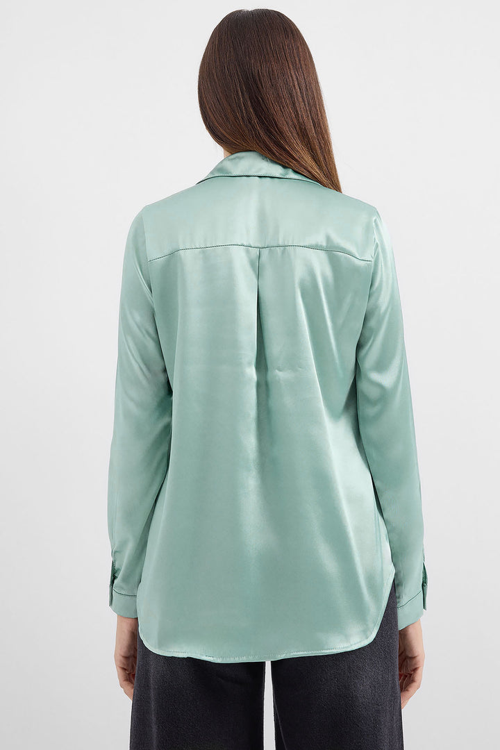 BGD Women Lightweight Draped Satin Shirt - Chartreuse - Avondale