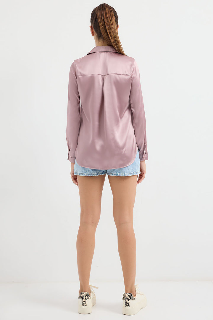BGD Women Lightweight Draped Satin Shirt - Dusty Rose - Avondale