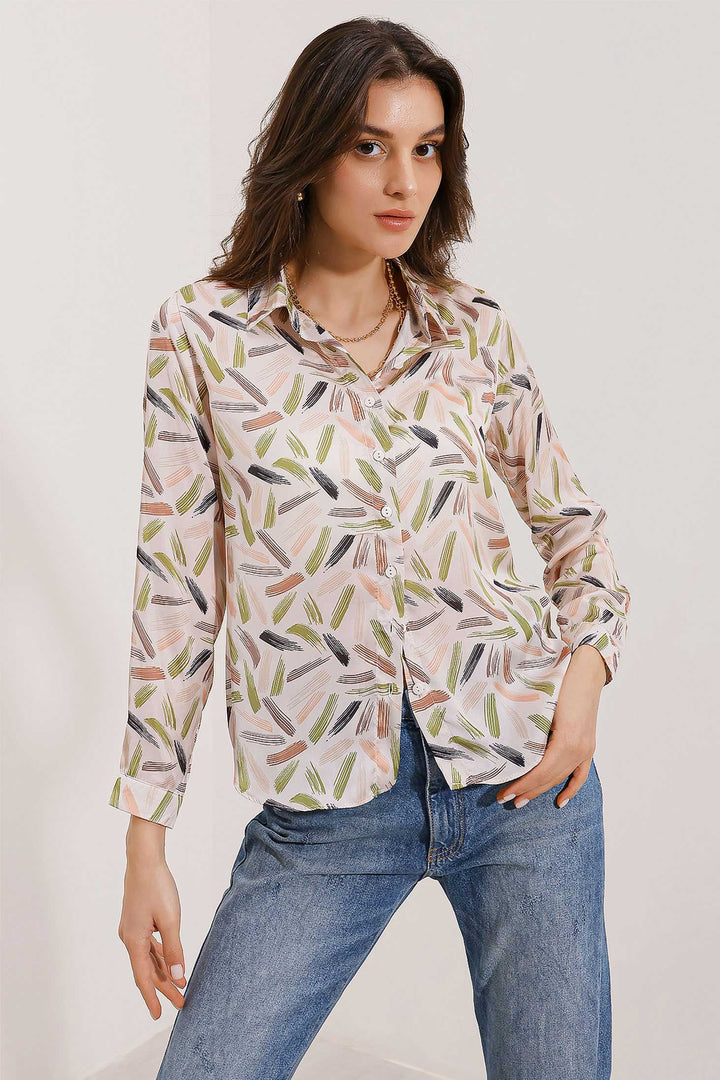 BGD Women Lightweight Draped Satin Shirt - Forest Green - Avondale