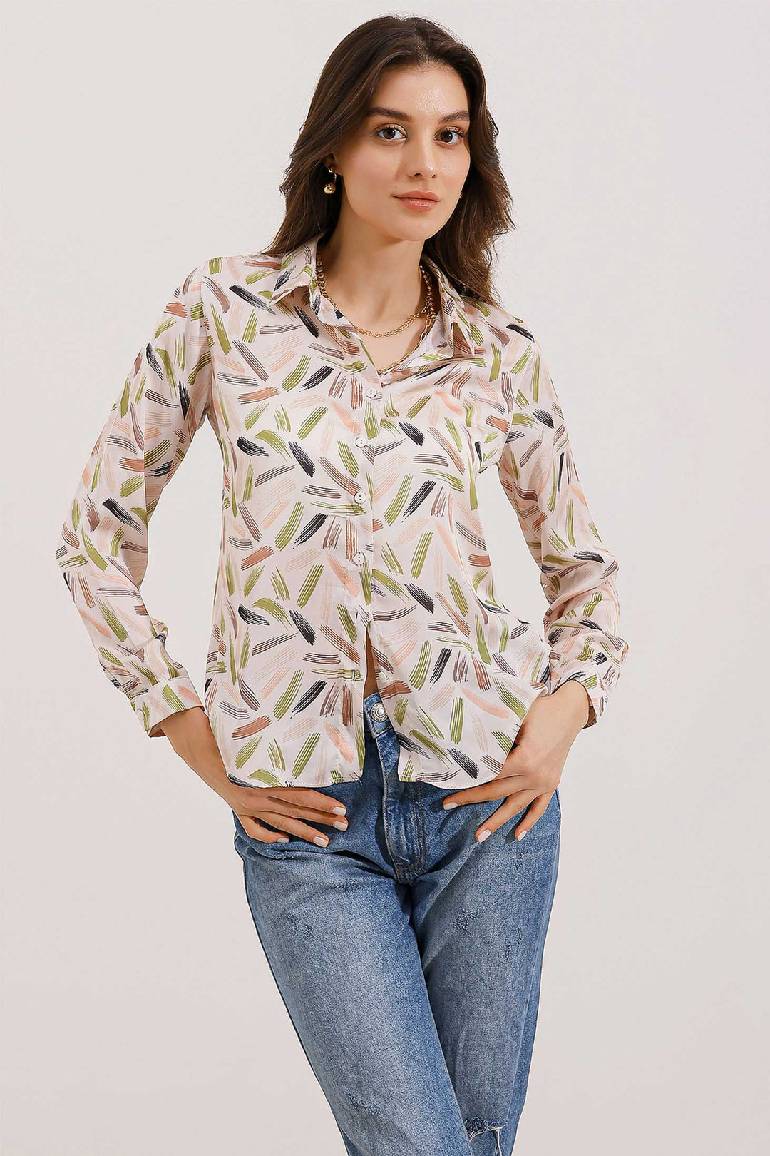 BGD Women Lightweight Draped Satin Shirt - Forest Green - Avondale
