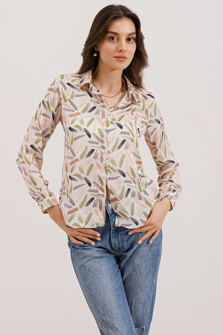 BGD Women Lightweight Draped Satin Shirt - Forest Green - Avondale