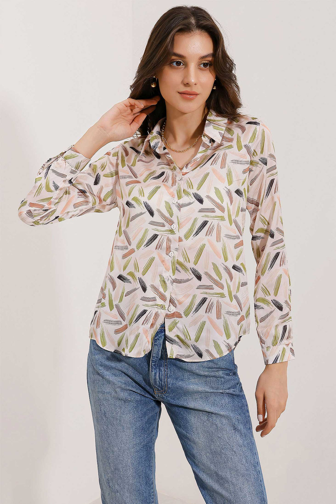BGD Women Lightweight Draped Satin Shirt - Forest Green - Avondale