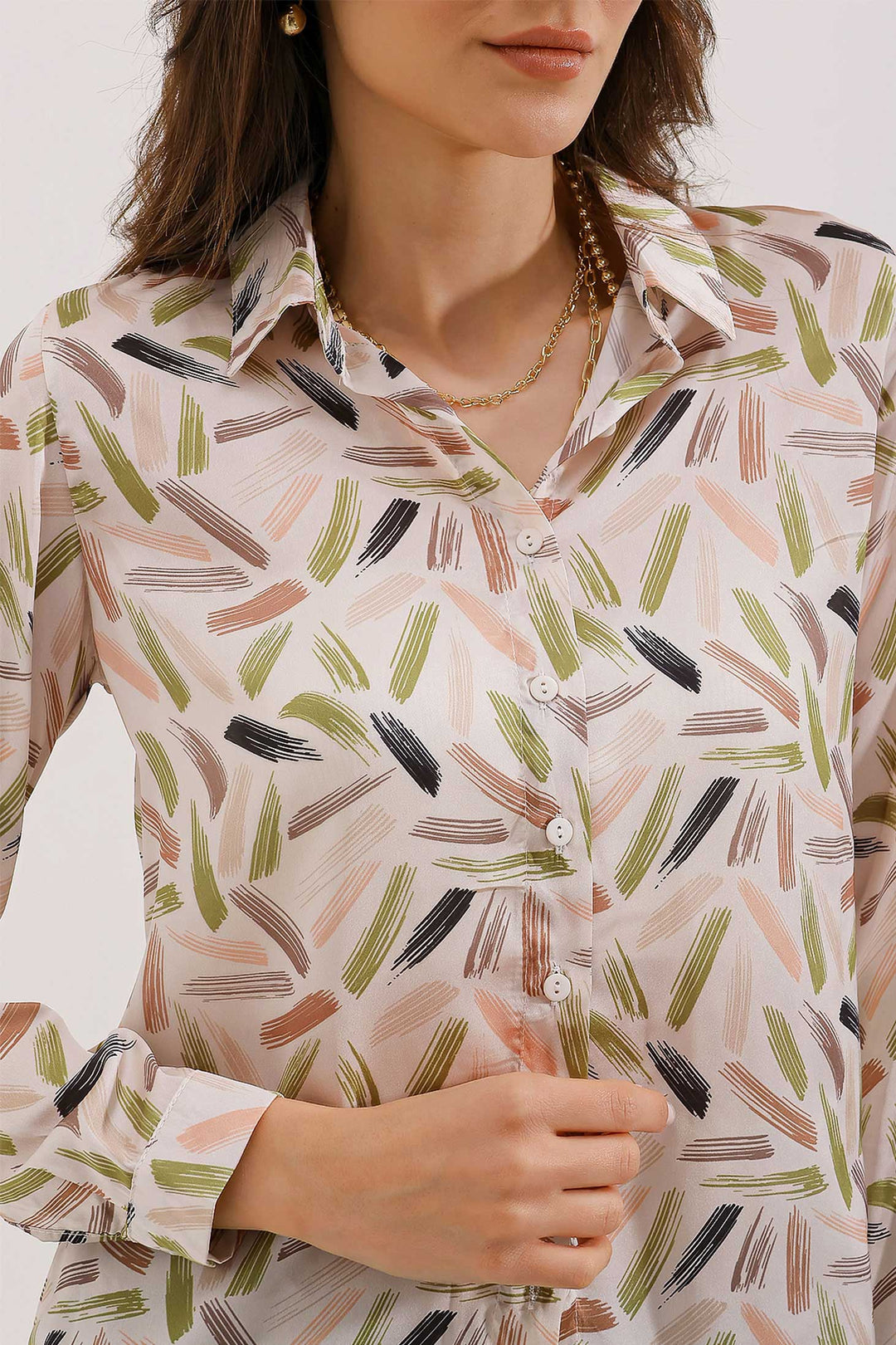 BGD Women Lightweight Draped Satin Shirt - Forest Green - Avondale