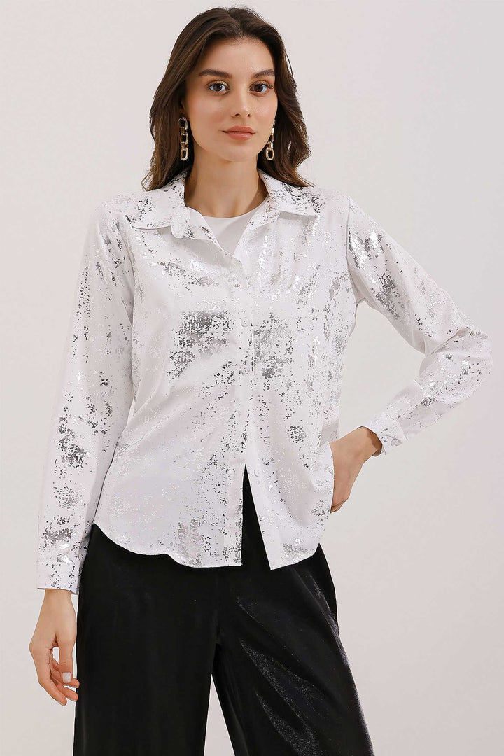 BGD Women Lightweight Draped Satin Shirt - Silver - Stoke-on-Trent