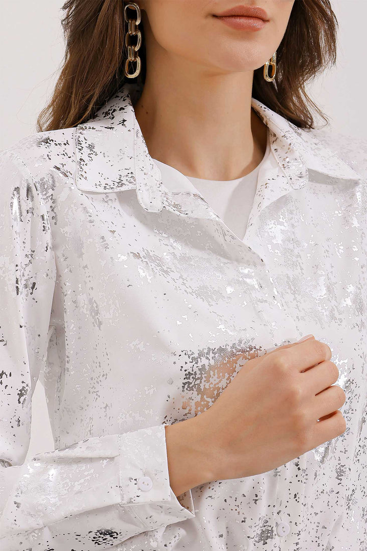 BGD Women Lightweight Draped Satin Shirt - Silver - Stoke-on-Trent