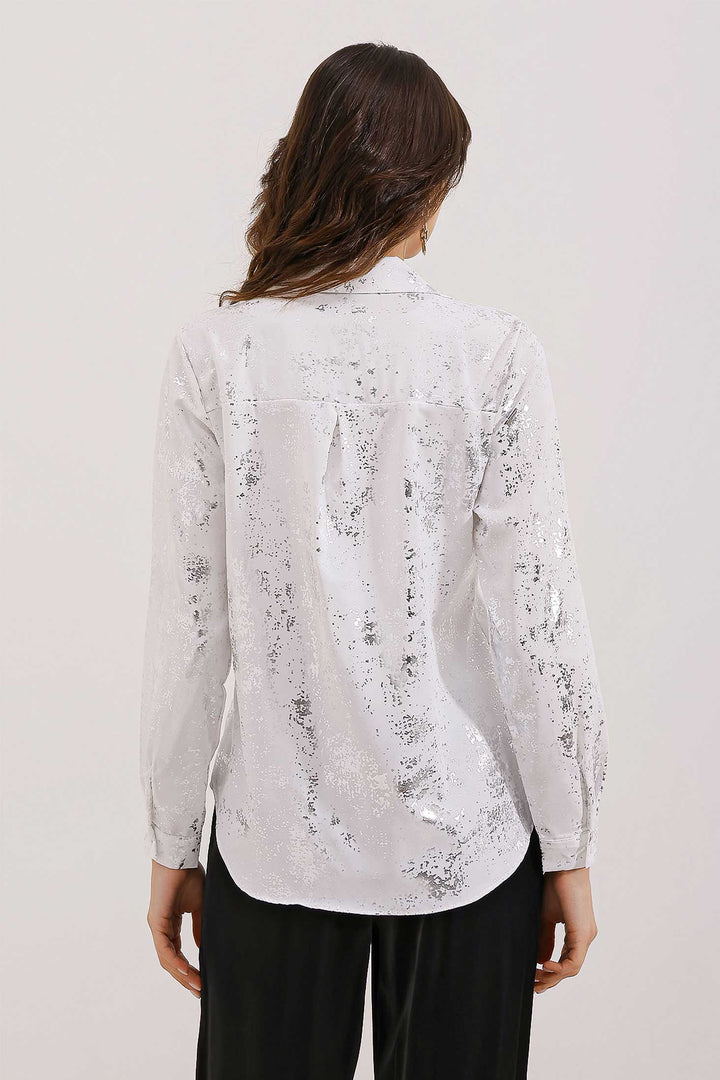 BGD Women Lightweight Draped Satin Shirt - Silver - Stoke-on-Trent