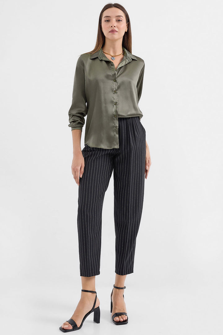 BGD Women Lightweight Draped Satin Shirt - Khaki - Avondale